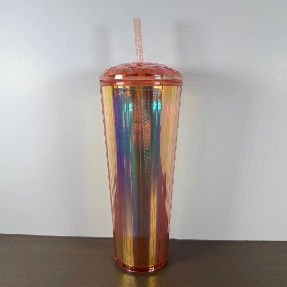 Starbucks Iridescent Sunset Orange Pleated Venti Tumbler 24oz Cold Cup Plastic